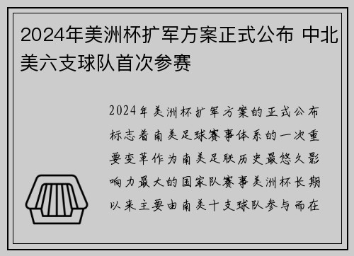 2024年美洲杯扩军方案正式公布 中北美六支球队首次参赛